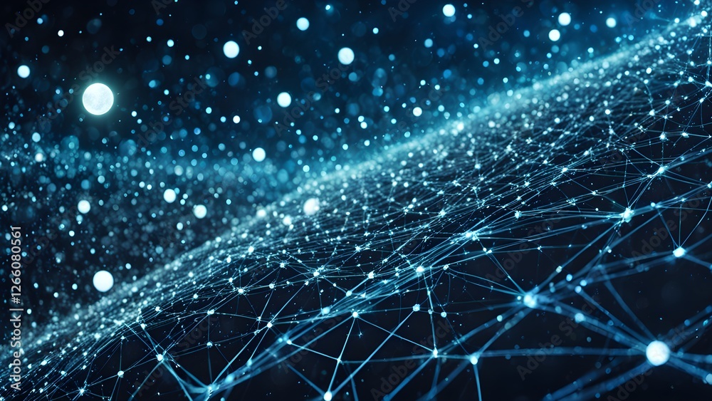 Fototapeta premium Abstract digital network connection background with glowing nodes and bokeh lights.