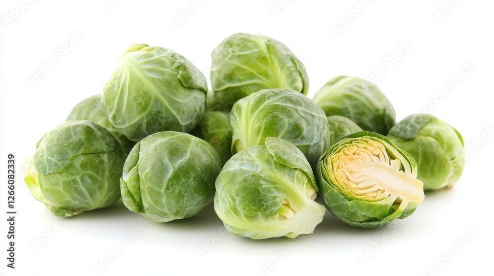 fresh Brussels sprouts, flat white background, 16:9 fresh Brussels sprouts, flat white background, 16:9