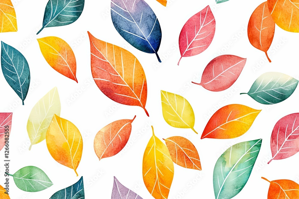 Obraz premium Seamless texture of wild colorful leaves. Hand drawn watercolor sketch painting on simple background.