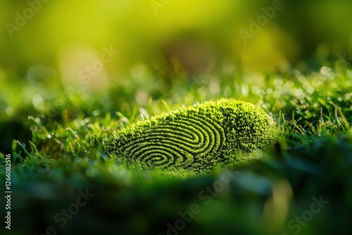 Fingerprint impression in the grass and moss of the forest