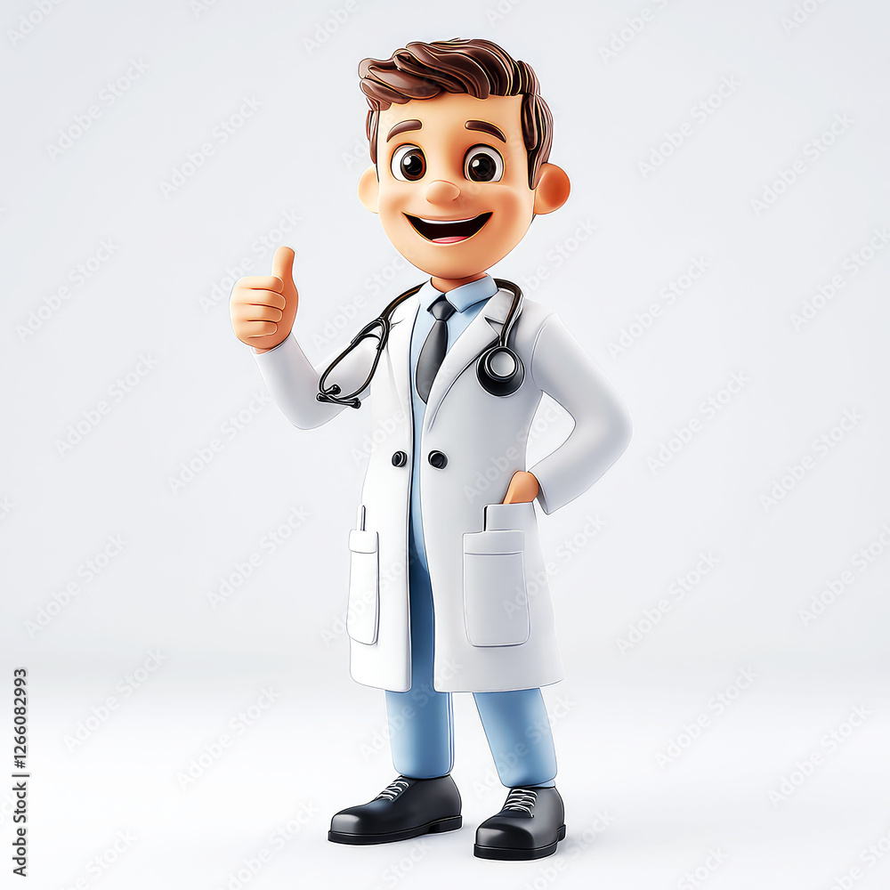Smiling Cartoon Doctor: 3D Render of a Friendly Physician Giving a Thumbs Up Smiling Cartoon Doctor: 3D Render of a Friendly Physician Giving a Thumbs Up