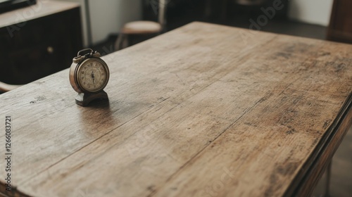 Antique Wooden Table with Clock photo