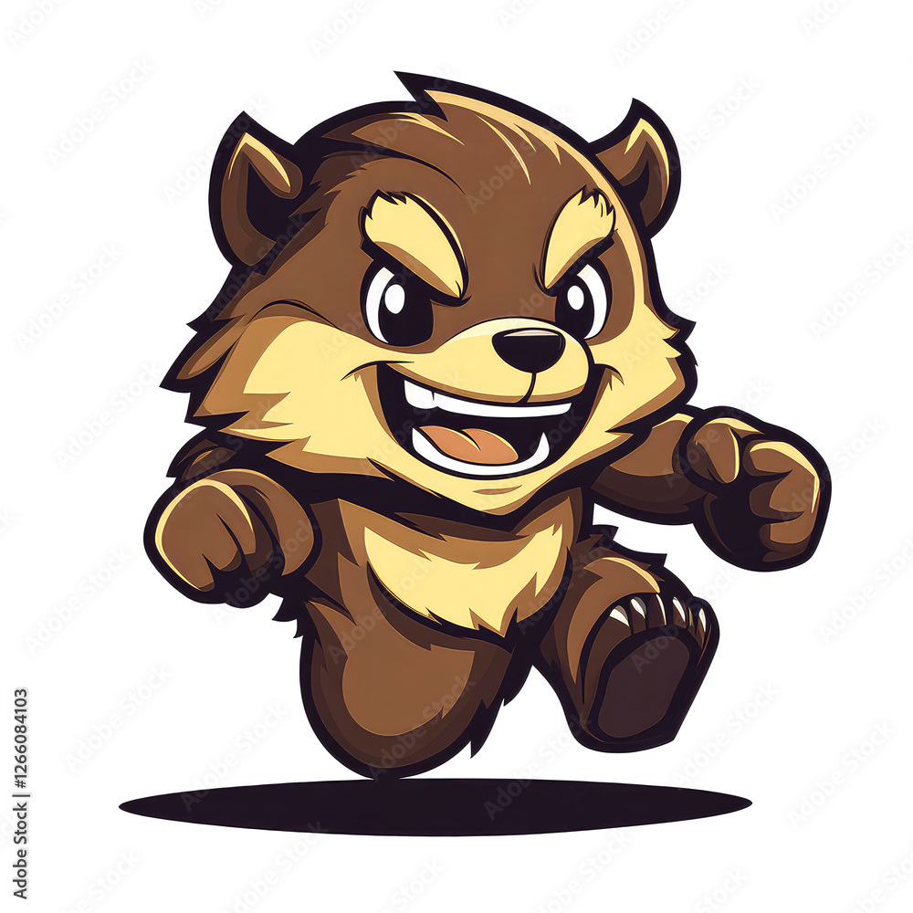 Fototapeta premium Adorable Brown Bear Cub Cartoon Character Jumping Joyfully