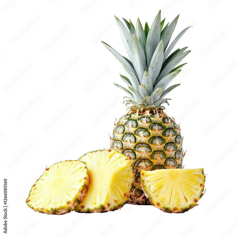 Isolated Whole Pineapple with Sliced Pieces Isolated Whole Pineapple with Sliced Pieces