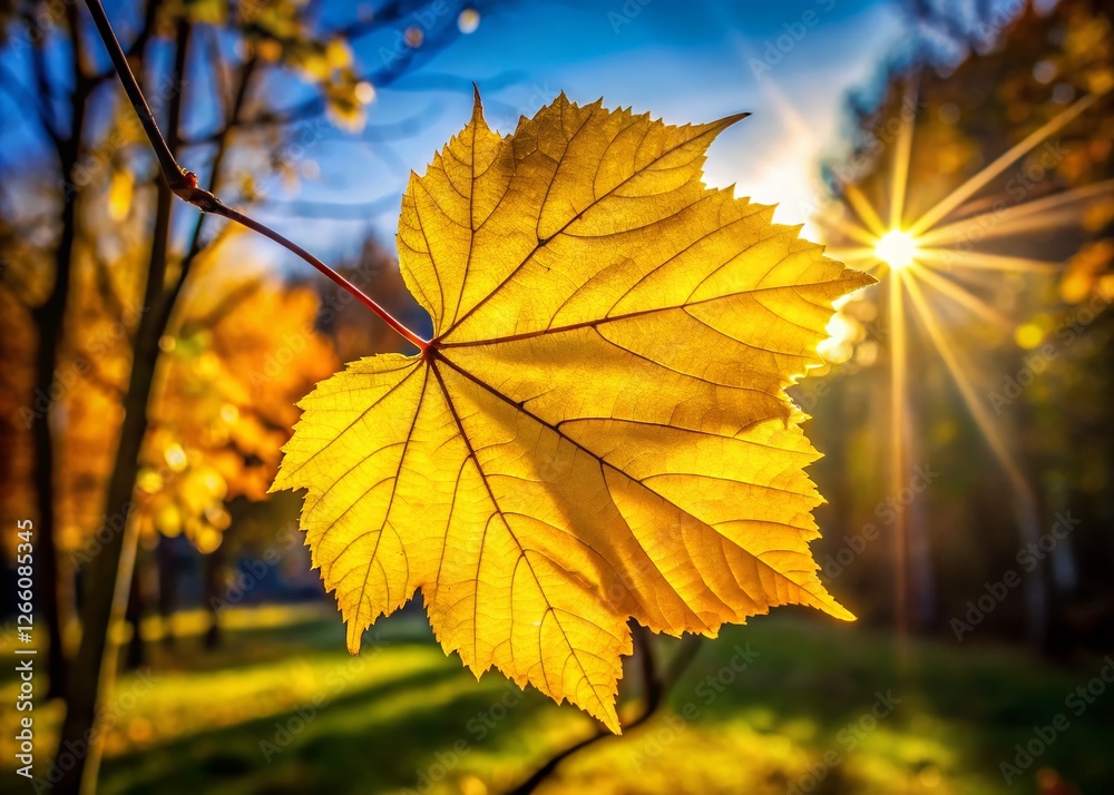 Silhouette of Yellow Leaf on Sunny Tree Branch in Autumn Garden Silhouette of Yellow Leaf on Sunny Tree Branch in Autumn Garden