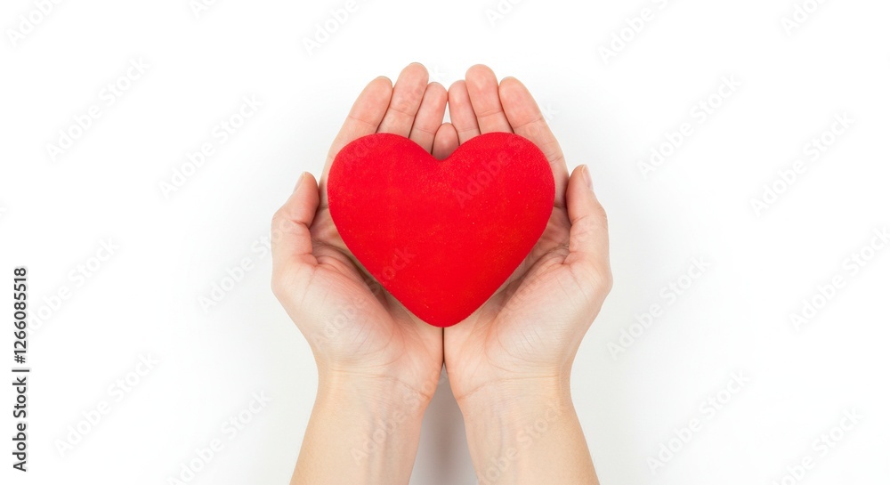 Holding Red Heart Shape in Hands on White Background Symbolizing Love Holding Red Heart Shape in Hands on White Background Symbolizing Love