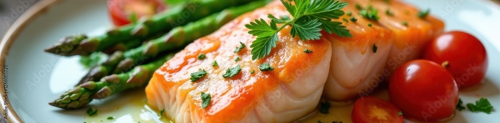 Baked salmon, asparagus, & cherry tomatoes, fresh herbs , food styling, salmon, recipe Baked salmon, asparagus, & cherry tomatoes, fresh herbs , food styling, salmon, recipe