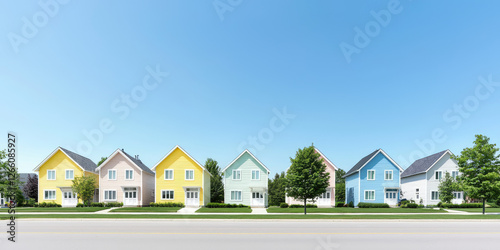 Row of classic similarly suburban country houses. Background for real estate agency and real estate services.