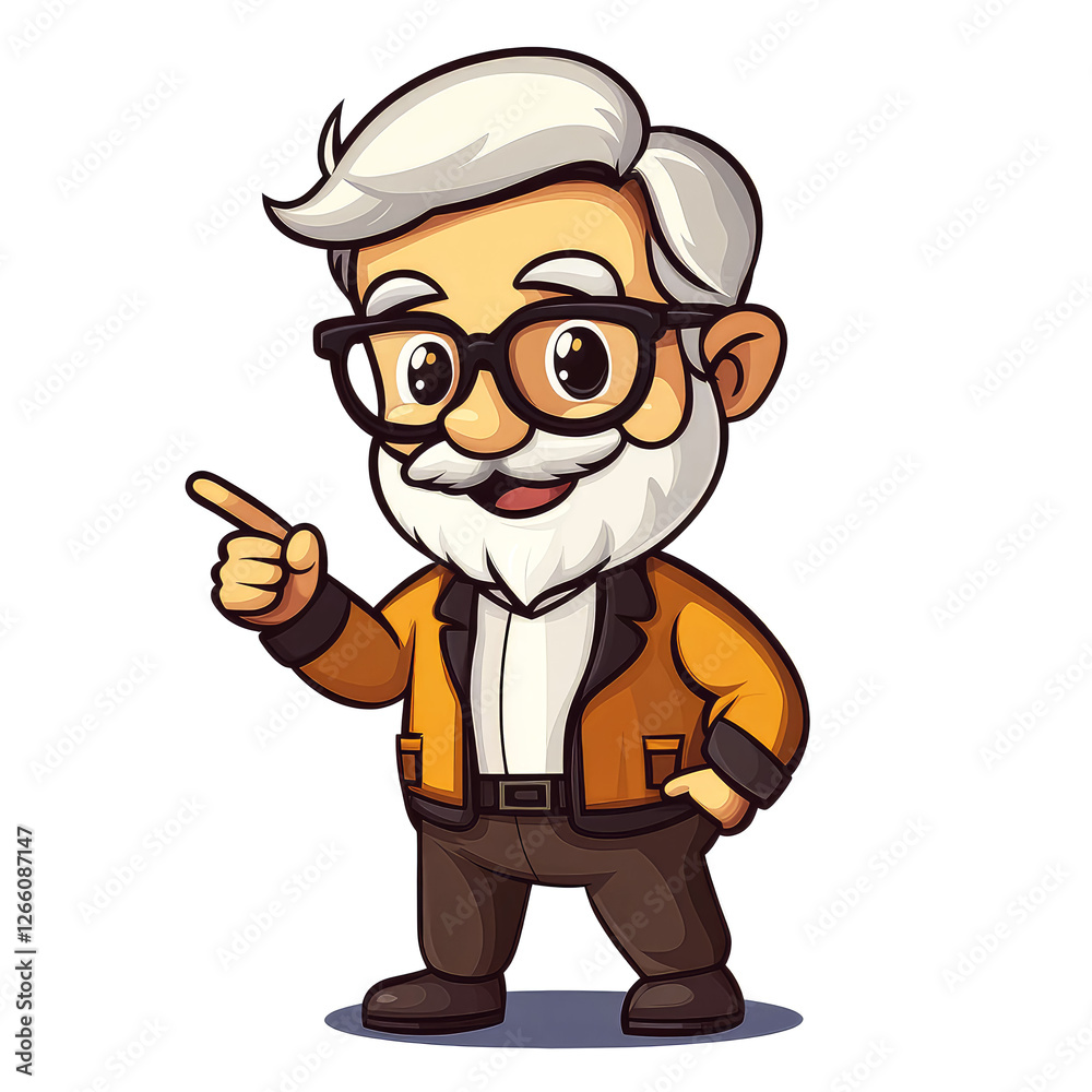 Cheerful Grandfather Cartoon Character Pointing, Friendly Illustration Cheerful Grandfather Cartoon Character Pointing, Friendly Illustration