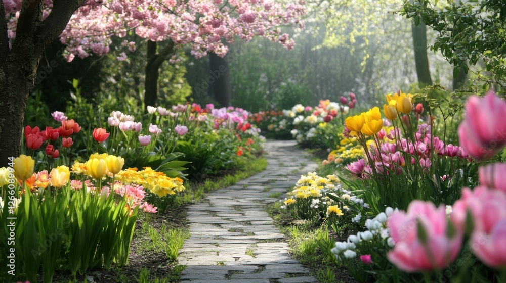 Beautiful garden with colorful flowers. Beautiful garden with colorful flowers.