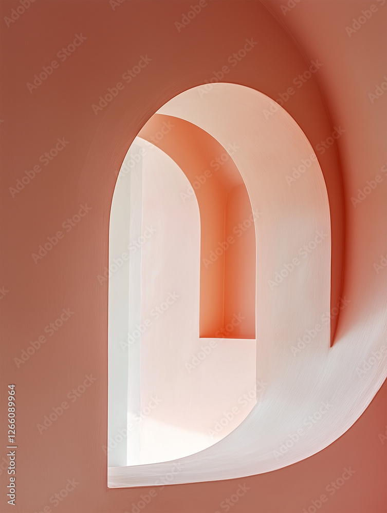 Minimal Modern Pastel Pink Architecture with Geometric Curve Window Opening. Abstract Layer Composition. Natural Lighting. Minimal Modern Pastel Pink Architecture with Geometric Curve Window Opening. Abstract Layer Composition. Natural Lighting.