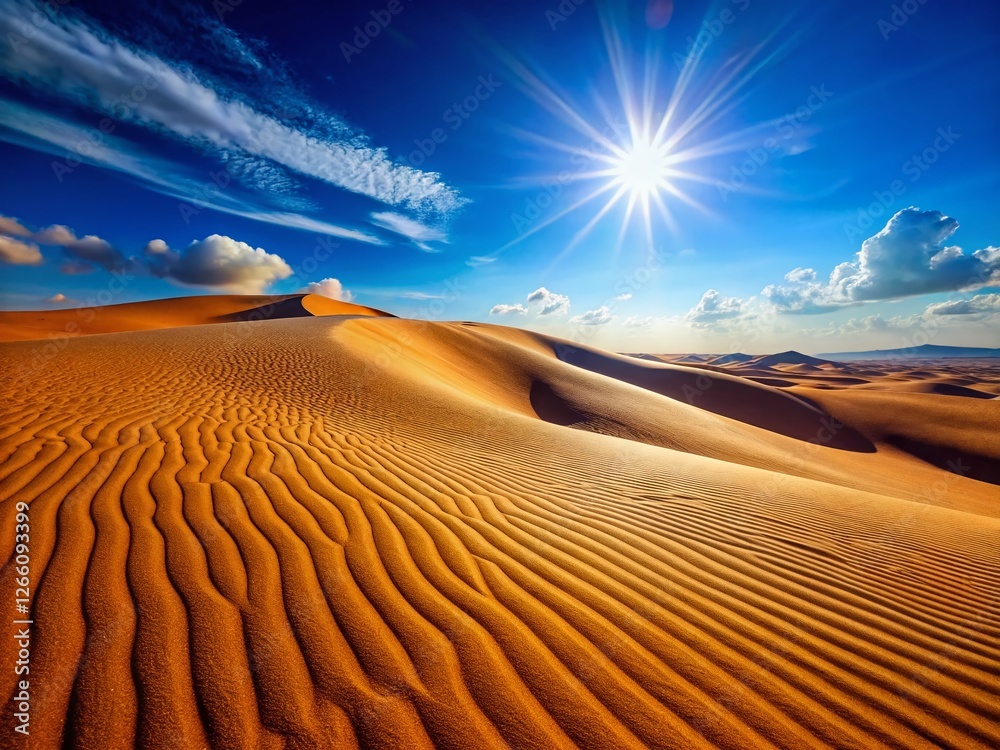 Naklejka premium Sparkling Sand Dune Landscape: Azure Sky, Bright Sunlight, High-Resolution Stock Photo