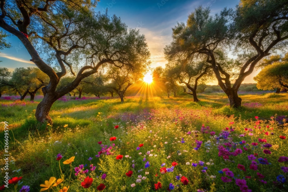Spring in Istria: Blooming Meadow amidst Olive Groves, Croatia Spring in Istria: Blooming Meadow amidst Olive Groves, Croatia