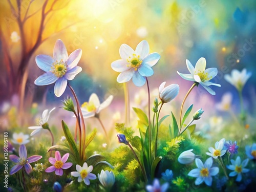 Spring Meadow Flowers Macro Watercolor Painting - Delicate Floral Art on White Background