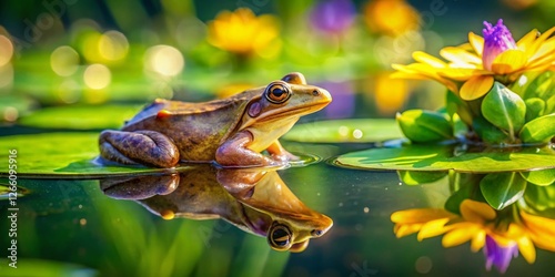 Spring Peeper Frog in Pond - Aerial View, Spring Nature Photography photo