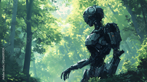 Cybernetic guardian in the forest. Cybernetic Forest Guardians. Illustration