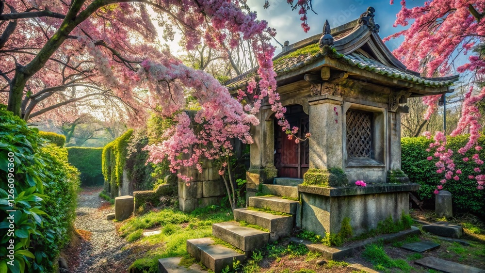 Springtime Wayside Shrine: Urban Exploration Photography - Serene Decay in Blossoms