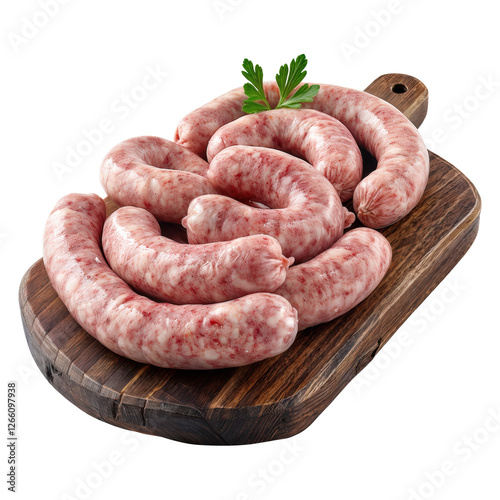 Brazilian barbecue pork sausage grilling on fire, isolated on white background - Linguiça Toscana com fundo isolado