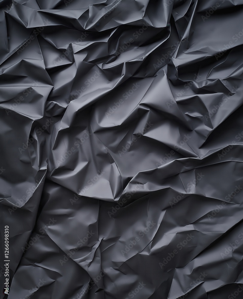 Textured black crumpled material creating dynamic shadows and depth for modern backgrounds or abstract design projects Textured black crumpled material creating dynamic shadows and depth for modern backgrounds or abstract design projects