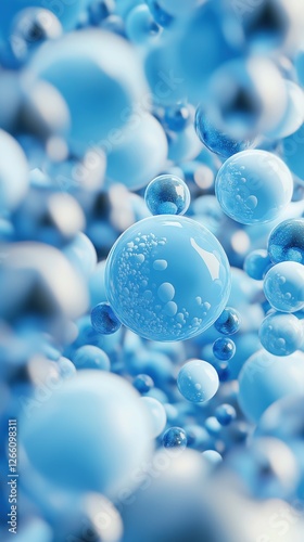 Elegant blue bubbles in motion captivating abstract depth with glowing luminance and delicate water droplets for various creative uses