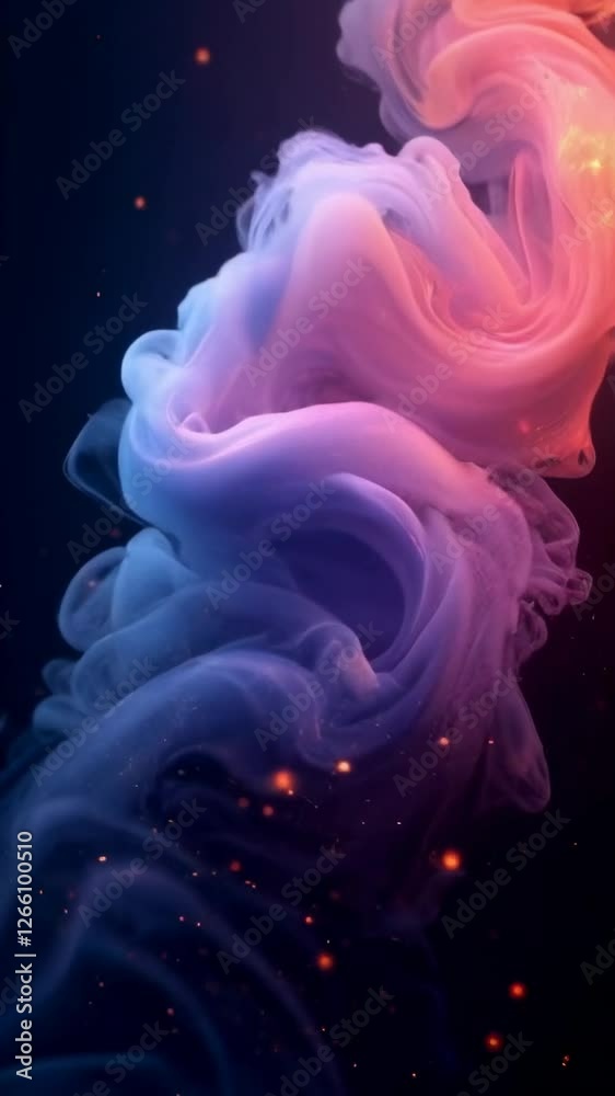 Humo abstracto en espiral de color morado y azul sobre un fondo negro