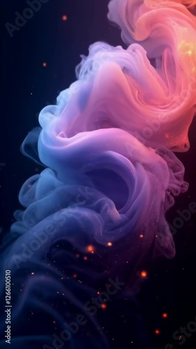 Humo abstracto en espiral de color morado y azul sobre un fondo negro