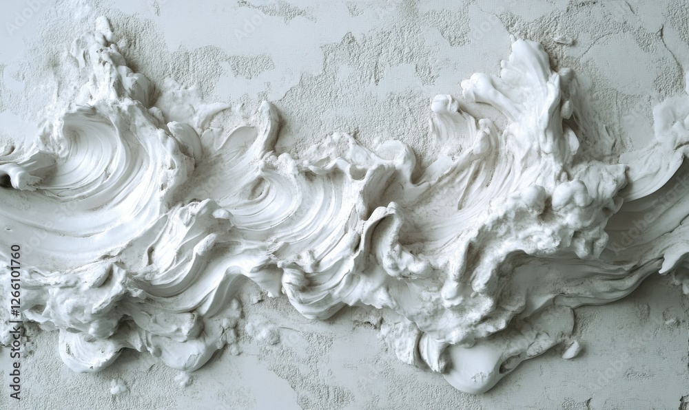 An abstract background of volumetric waves, textured with plaster in 3D.