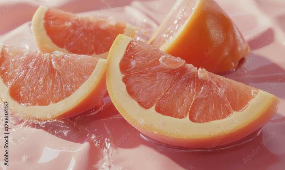 Close-up of juicy grapefruit slices arranged on a blush pink surface, capturing their vibrant colors and refreshing textures. Close-up of juicy grapefruit slices arranged on a blush pink surface, capturing their vibrant colors and refreshing textures.