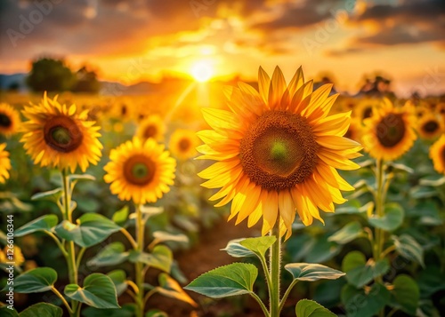 Sunflowers Field Bokeh, Summer Meadow, Golden Blooms, Vibrant Yellow Flowers, Nature Photography