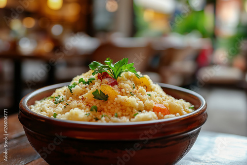 Couscous Served on a Ceramic Bowl photo