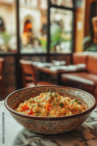 Couscous Served on a Ceramic Bowl photo