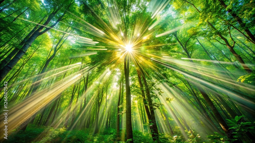 Sunlit Tree Leaves, Long Exposure Nature Photography, Golden Hour, Vibrant Green Foliage, Peaceful Forest Scene Sunlit Tree Leaves, Long Exposure Nature Photography, Golden Hour, Vibrant Green Foliage, Peaceful Forest Scene