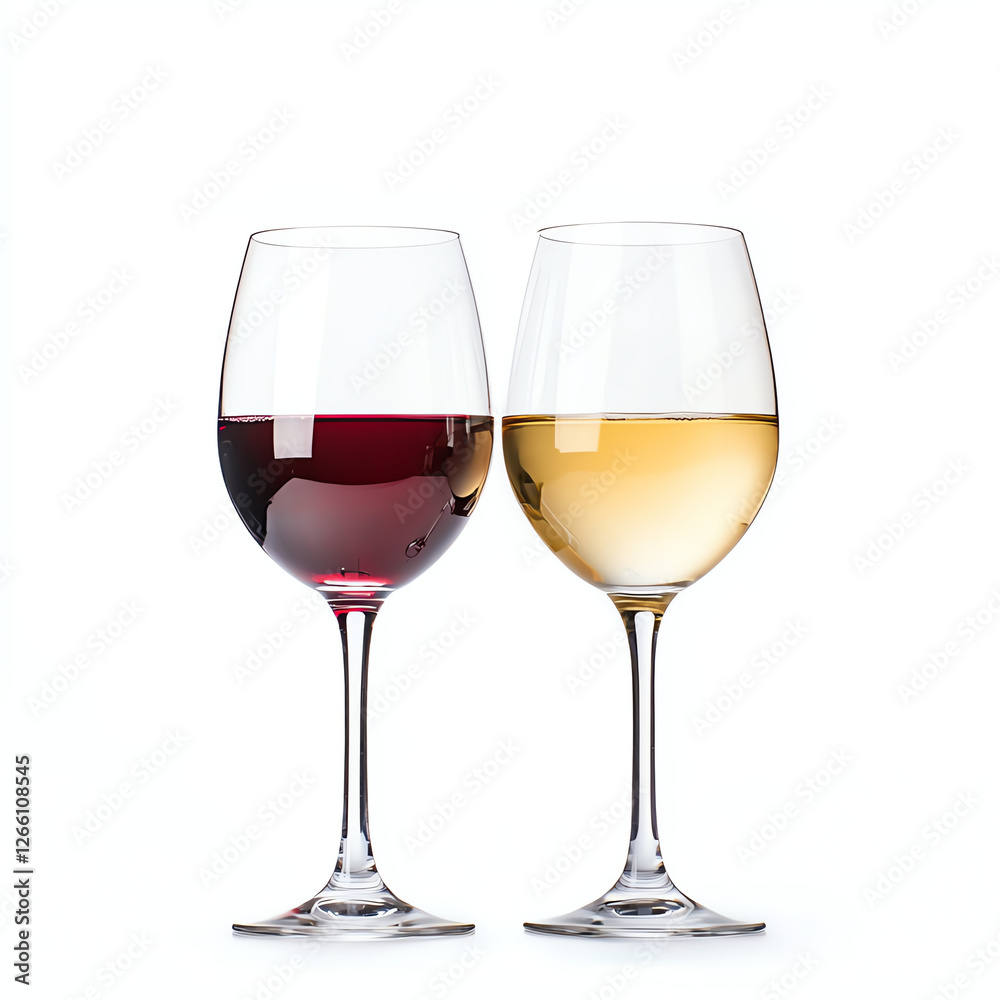 Two wine glasses filled with red and white wine on white background Two wine glasses filled with red and white wine on white background
