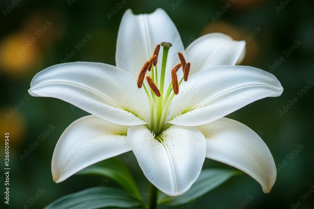 Obraz premium Beautiful white lily blooms in a lush garden showcasing its delicate petals and vibrant stamen during the summer afternoon