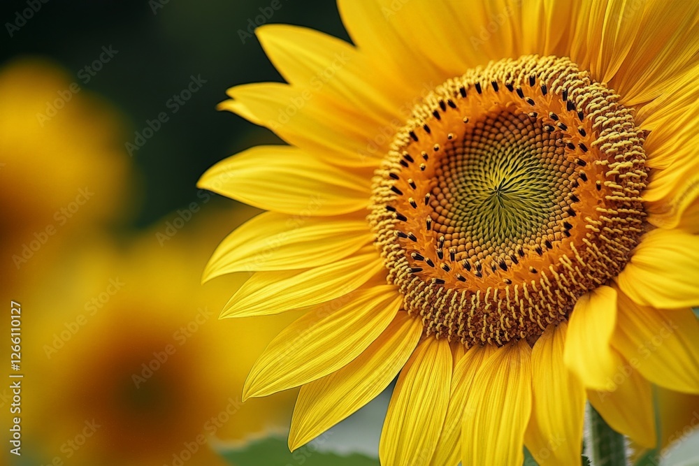 Obraz premium Bright sunflower blooms in a lush field during sunny summer days, showcasing vibrant yellow petals and intricate center pattern