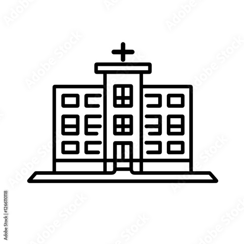 Hospital building outline on a white background