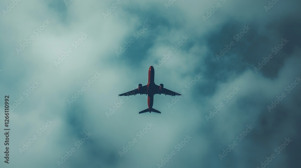 Airplane flying above clouds, travel journey Airplane flying above clouds, travel journey