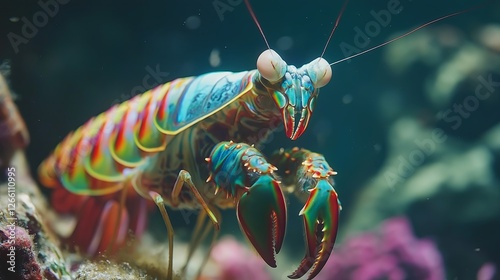  Vibrant Mantis Shrimp Underwater in a Colorful Marine Environment