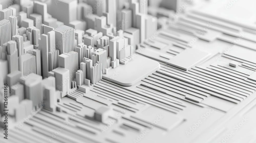 Fototapeta premium Abstract city model, geometric structures, urban design, future metropolis background