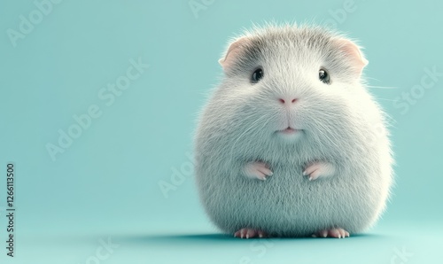 Playful guinea pig with soft fur sitting against a pastel blue background, radiating charm and innocence.
