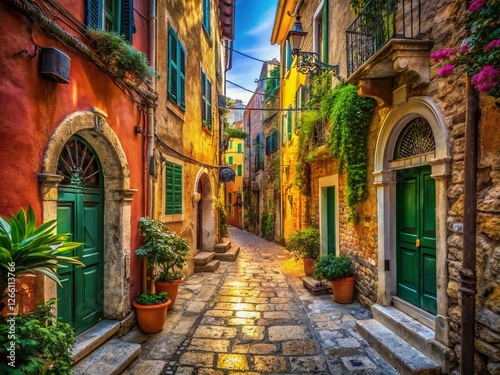 Surreal Corfu Town Alleyway: Dreamlike Architecture & Shadows