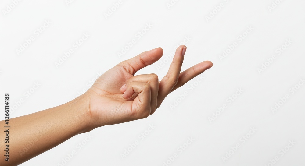 Hand Gesturing Small Size or Distance on White Studio Backdrop Hand Gesturing Small Size or Distance on White Studio Backdrop