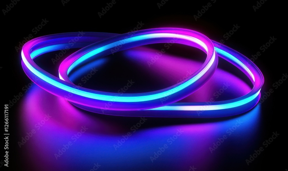 Abstract neon light shapes in vibrant purple and blue tones on a black background, smooth glowing lines creating a futuristic design, bold and modern Abstract neon light shapes in vibrant purple and blue tones on a black background, smooth glowing lines creating a futuristic design, bold and modern