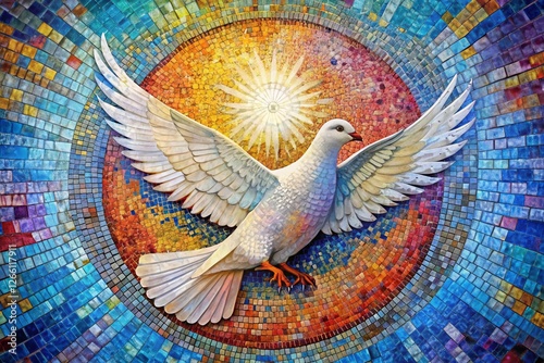 Surreal Mosaic Dove: Confirmation Celebration, Generative Art Photo