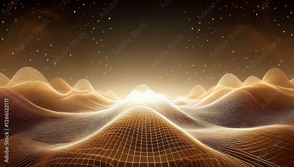 Fototapeta premium abstract futuristic digital grid landscape with particles dots, stars, horizon computer geometric digital connection