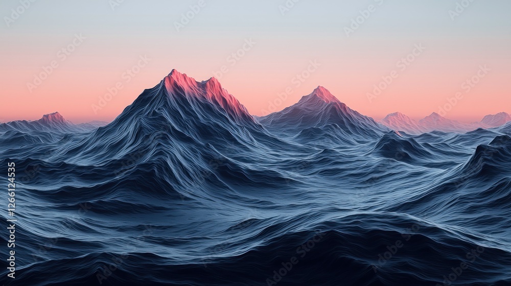 © mlangsen - Majestic mountains rise from a stormy ocean under dawn light for travel concept © mlangsen - Majestic mountains rise from a stormy ocean under dawn light for travel concept