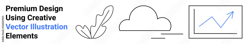 Feather, cloud, and upward-trending graph in clean minimalistic style. Ideal for design, data analysis, creativity, branding, innovation, simplicity flat landing page banner Feather, cloud, and upward-trending graph in clean minimalistic style. Ideal for design, data analysis, creativity, branding, innovation, simplicity flat landing page banner