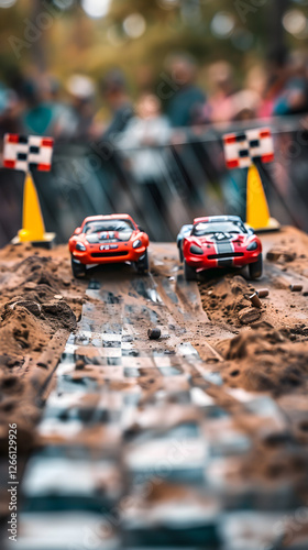 Thrilling Face Off in a Vibrant RC Car Race - Action-filled Spectacle on the Miniature Track