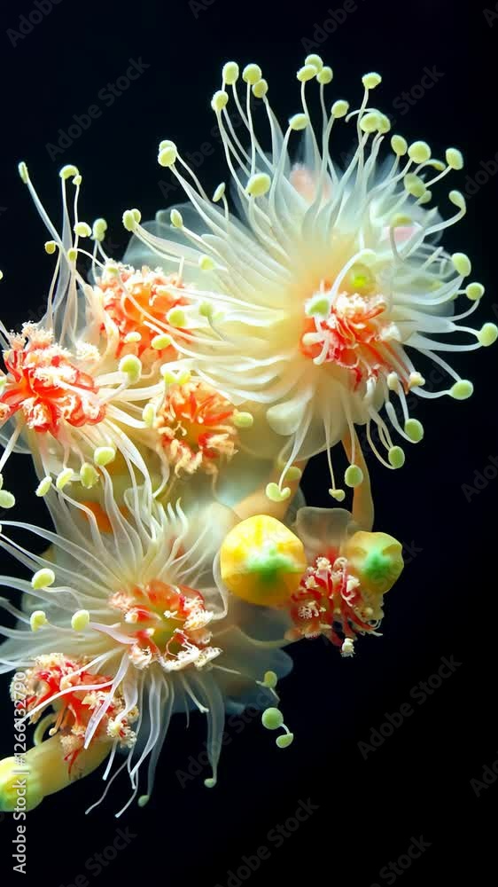 Beautiful close-up of vibrant flowers with delicate petals and intricate details against a dark background