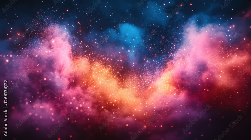 Fototapeta premium Colorful Cosmic Cloud with Glowing Particles and Swirling Colors